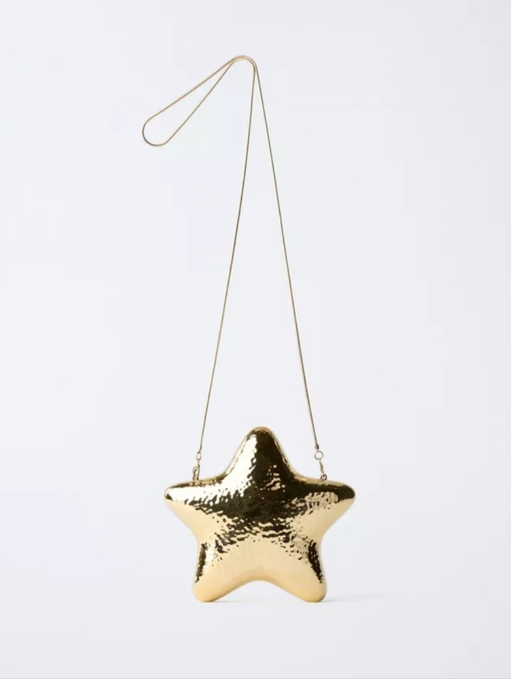 NWT Zara Metallic Gold Star Shaped Box Clutch Crossbody Bag Purse